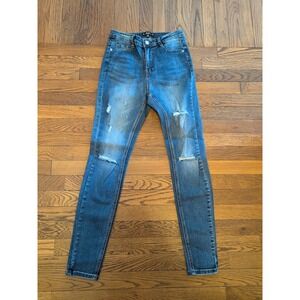 Missguided Sinner High‎ Waist Authentic Skinny Distressed Jeans Blue Womens 6